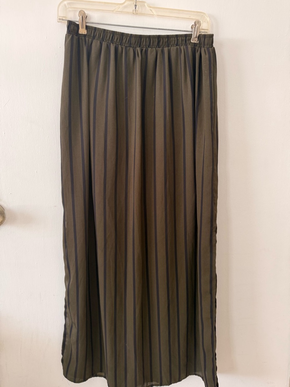 Forever 21 Olive Green and Black Striped Maxi Skirt